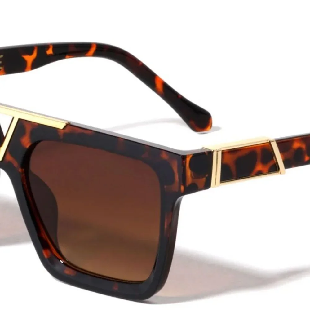 Men Women Sunglasses Brown Flat Lens‎ Square Shades Hip Hop Style Classic Retro